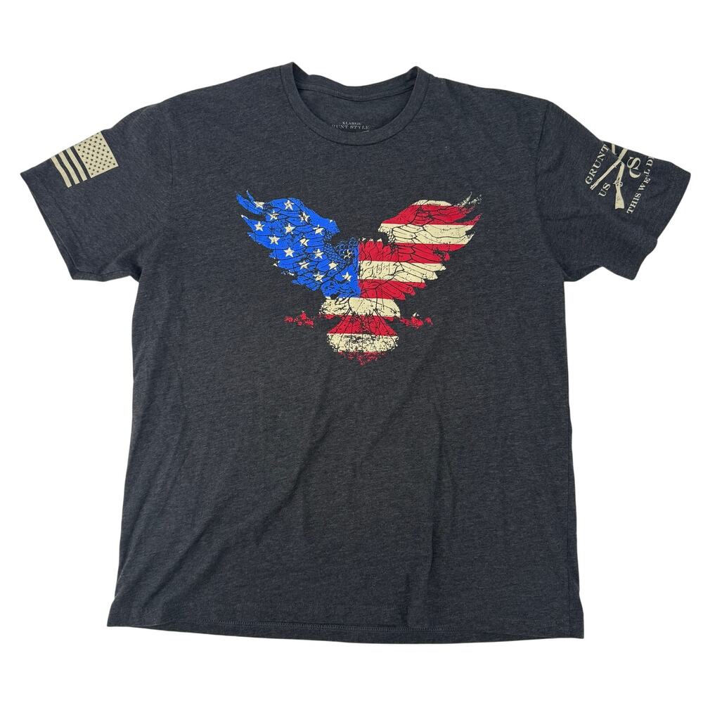 Grunt Style American Flag eagle bluish gray tee T-Shirt men's XL red blue